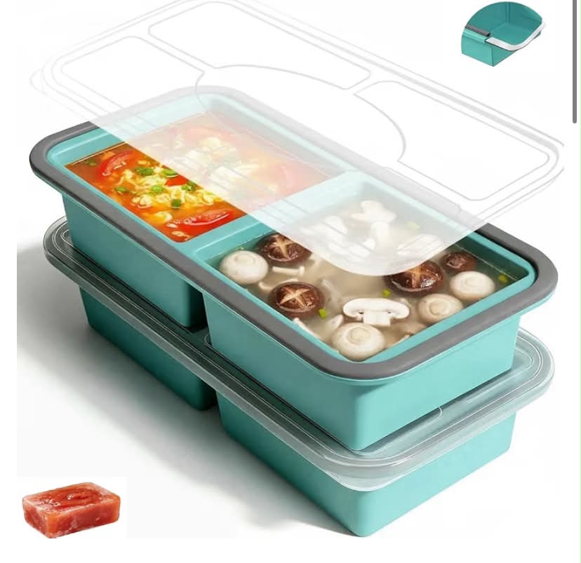 2 Pack Silicone Soup Freezer Containers, Silicone Freezer Mould with Lid