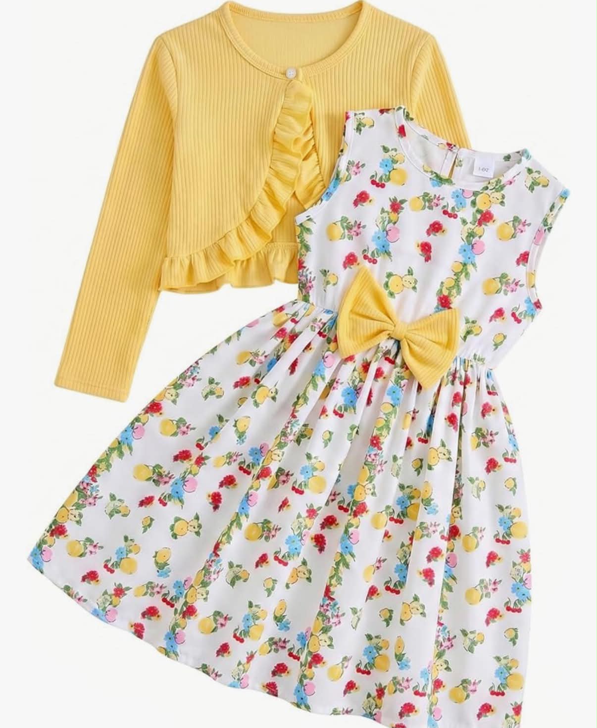 2Pcs Sets Girl Dress and Cardigan Toddler Butterfly Floral Print A-line Dresses with Long Sleeve Coat Kids Casual Spring Summer Clothes for Girls