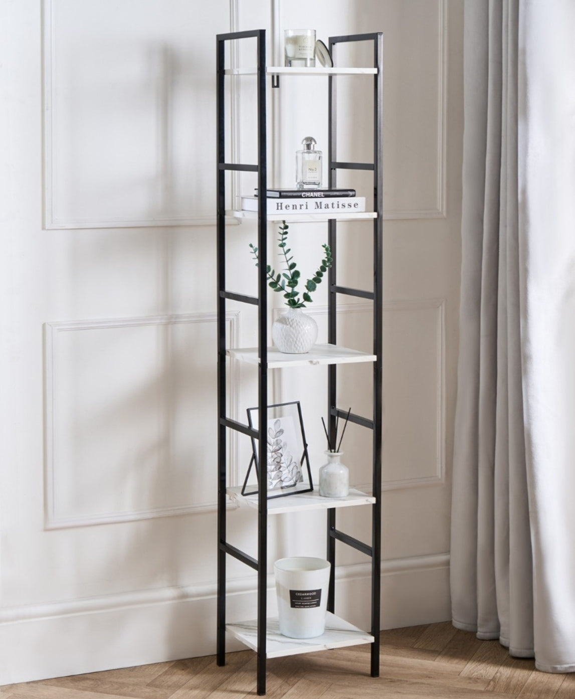 Manhattan Marble Effect 5-Tier Shelving Unit - Black/White