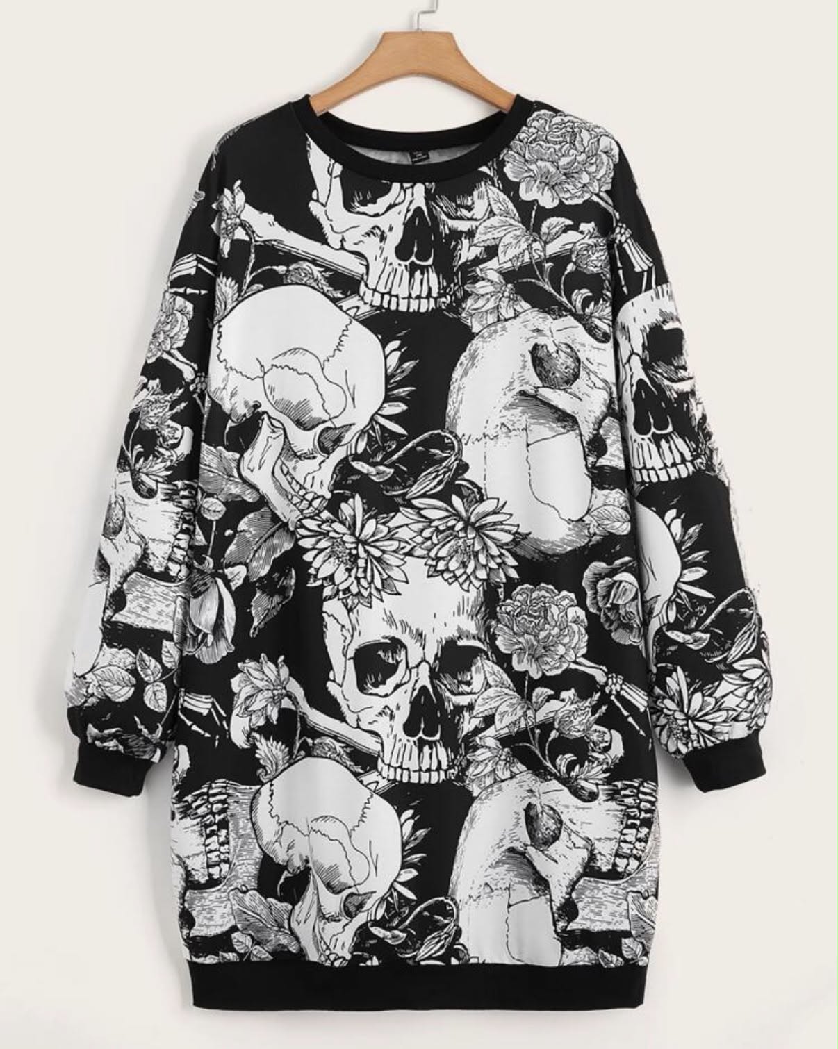 Skull Print Drop Shoulder Sweatshirt Dress Fall