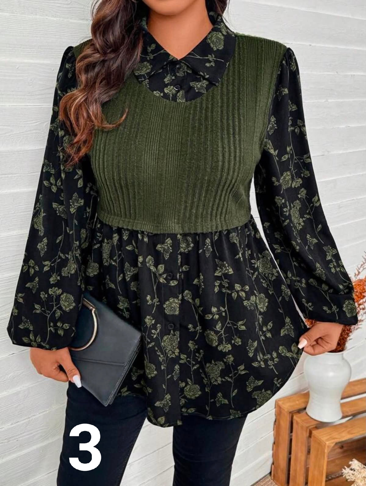 Plus Size Women Casual Floral Patchwork Blouse, Sleeve Elegant Top
