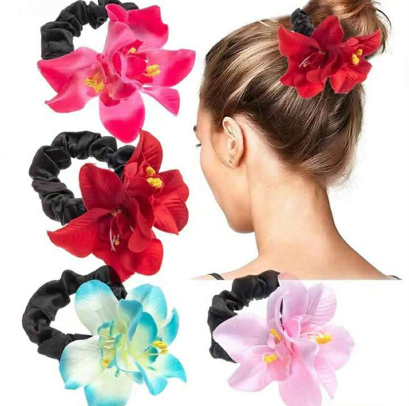 1 pc Colorful Artificial Orchid Flower Hair Scrunch random sent out