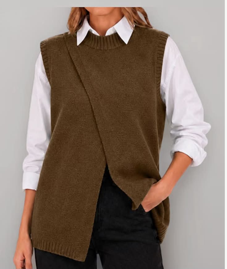Casual Oversized Sweater Top, Fall Winter Warm Outfits, Business Layering Shirt, Loose Knit Vest