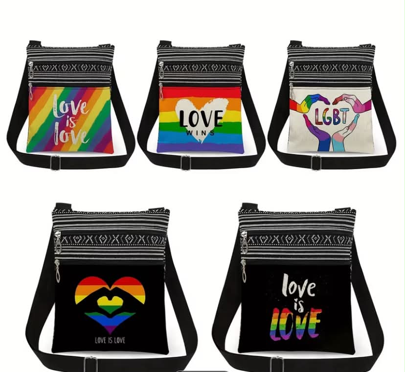 Love Rainbow Print Body Bag, Fashion Women'S Shoulder Bag, Casual Double Zipper Portable Square Bag, Travel Foldable Phone Pouch, Women'S Phone Bag, Accessory Storage Bag,