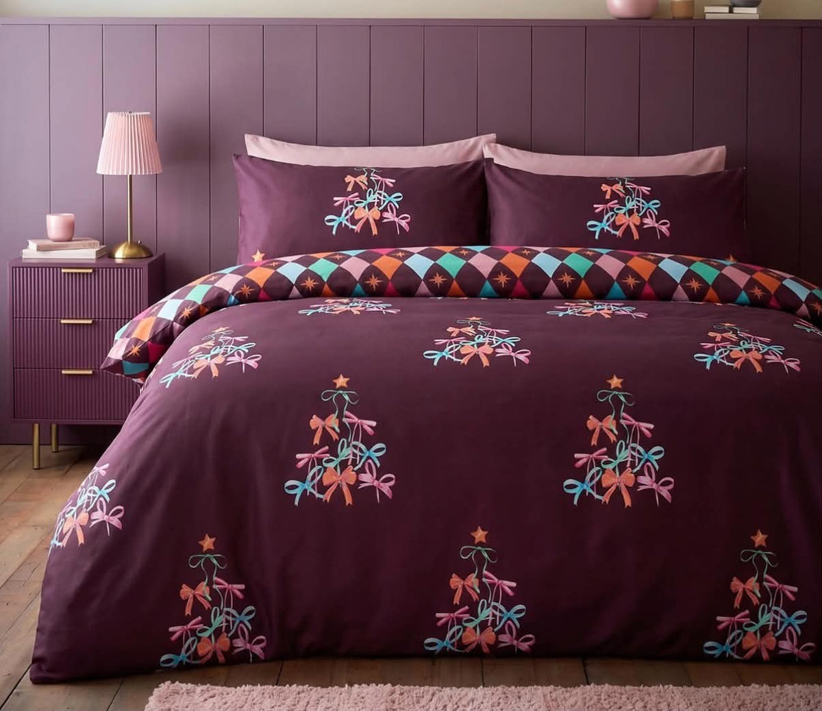 Christmas Harlequin Print Reversible Duvet Cover Set - Multi