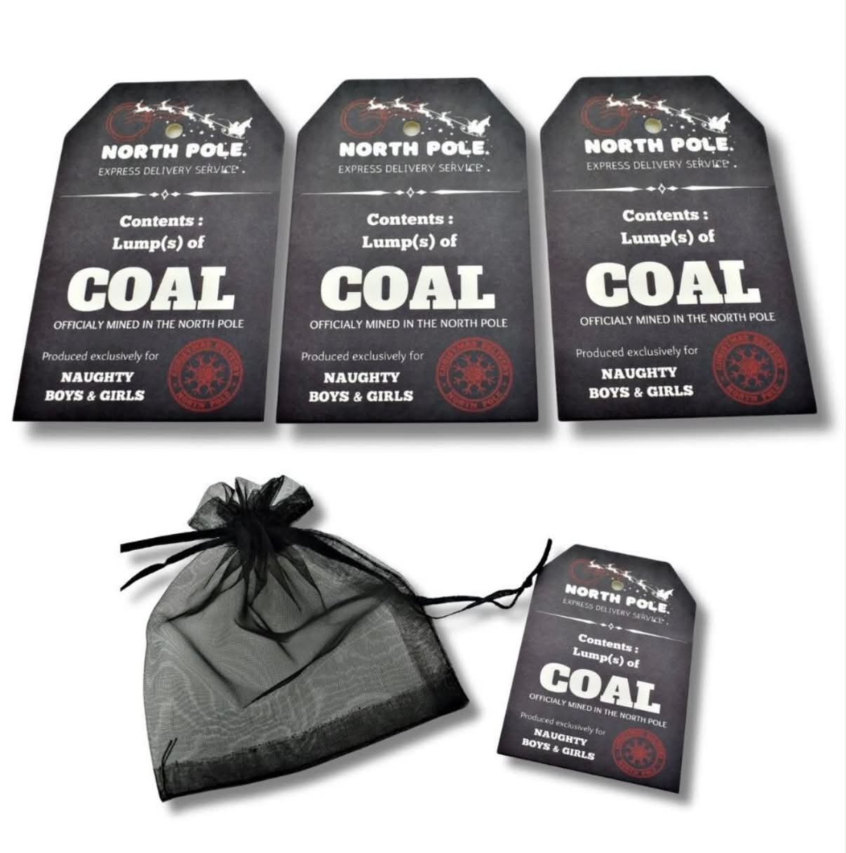 Bag of Coal Gift Tags - Christmas Stocking Filler Funny Novelty Secret Santa