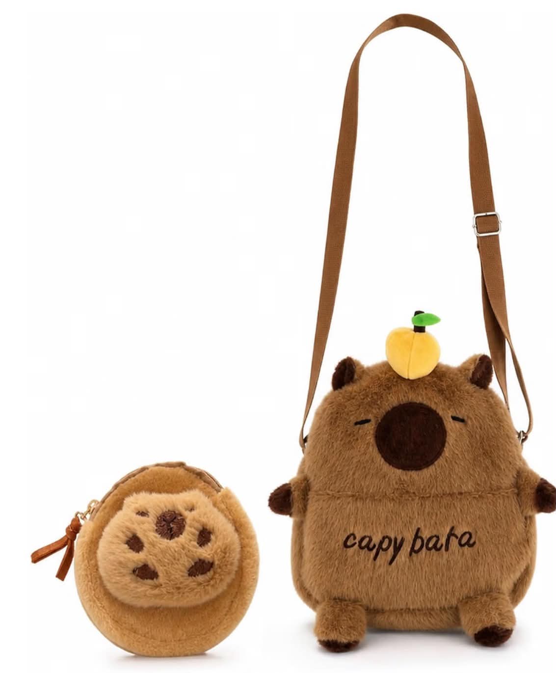 2PCS Capybara Plush Bag, Cute Crossbody Purse with Adjustable Strap