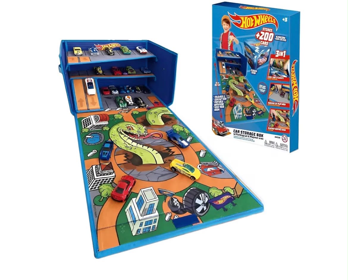 Hot Wheels Cars Case Garage Box Playmat: 3-IN-1 Collapsible Car Storage Box