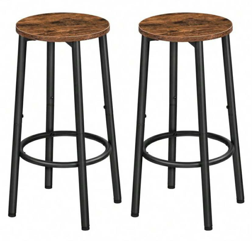 Bar Stools Set Of 2, Breakfast Round Bar Chairs With Footrest, Pub Stools, Sturdy Metal Frame, For Dining Room, Kitchen, Party, Industrial