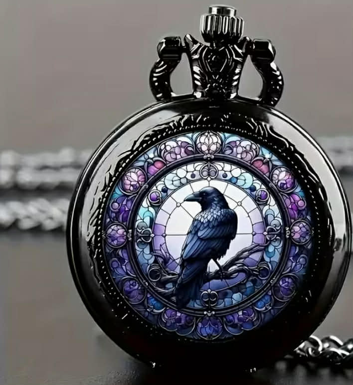 1 pc New Style Multiple Black Legend Raven Vintage Exquisite Design Black Legend Raven Medium Pocket Watch Fashion Pendant Watch Birthday Gift