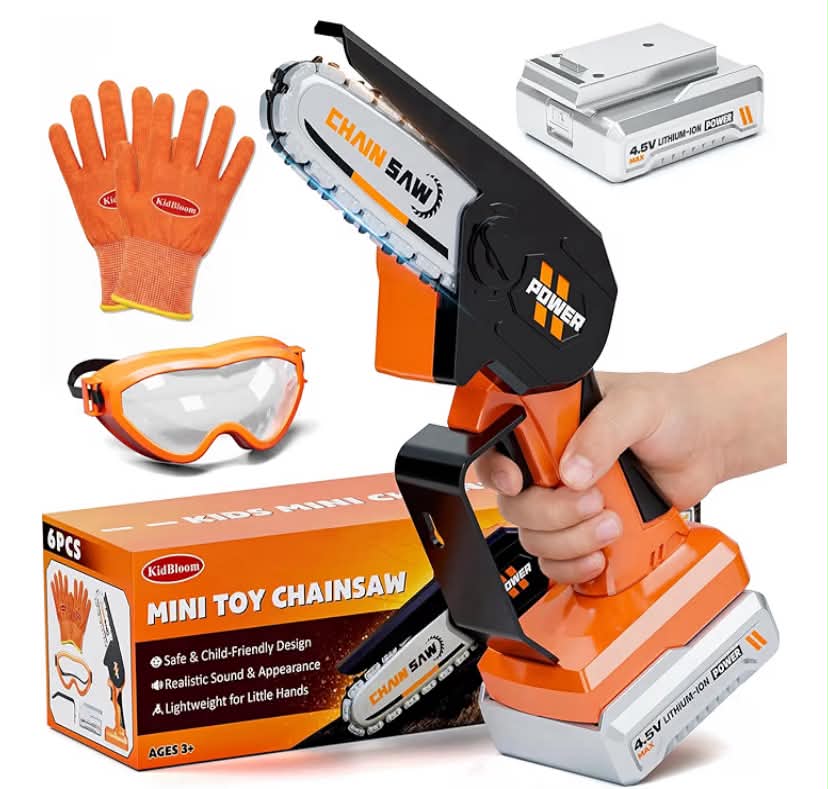 Garden Toys, Mini Kids Chainsaw with Sounds, Outdoor Toys for 3 4 5 Year Old Boys Girls, Kids Tool Set with Goggles and Gloves