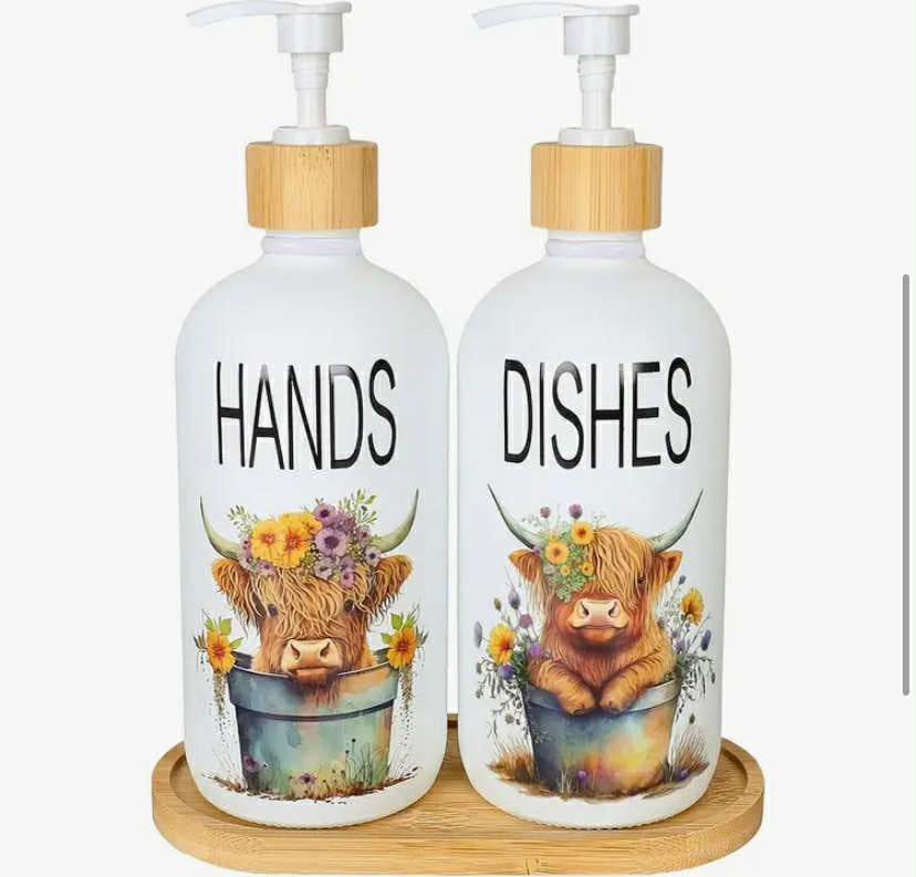 2 pcs Highland Cow Soap Dispenser with Tray
