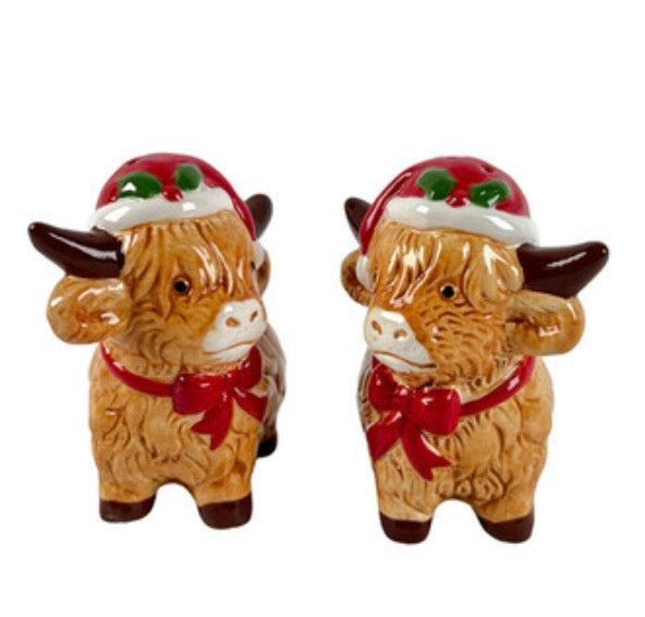 Highland Cow Salt and Pepper Shakers - Brown and Red