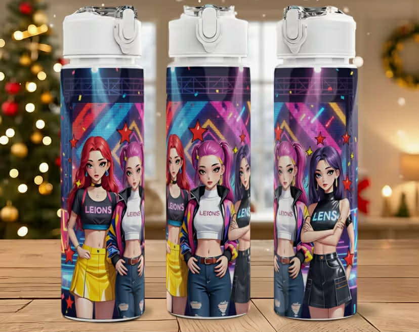 A K-Pop Plastic Water Bottle Featuring a Cartoon Print Design, This Flip-Top Reusable Sports Bottle Is Lightweight And Leak-Proof,