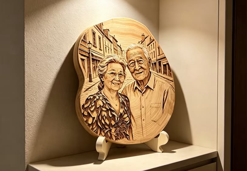 Retro Style Original Wood Decoration Photo Ornaments with Wooden Frame, Personalized Custom Warm Photo, Personal Photo, Pet Image Wooden Ornaments, with Retro Exquisite Lines