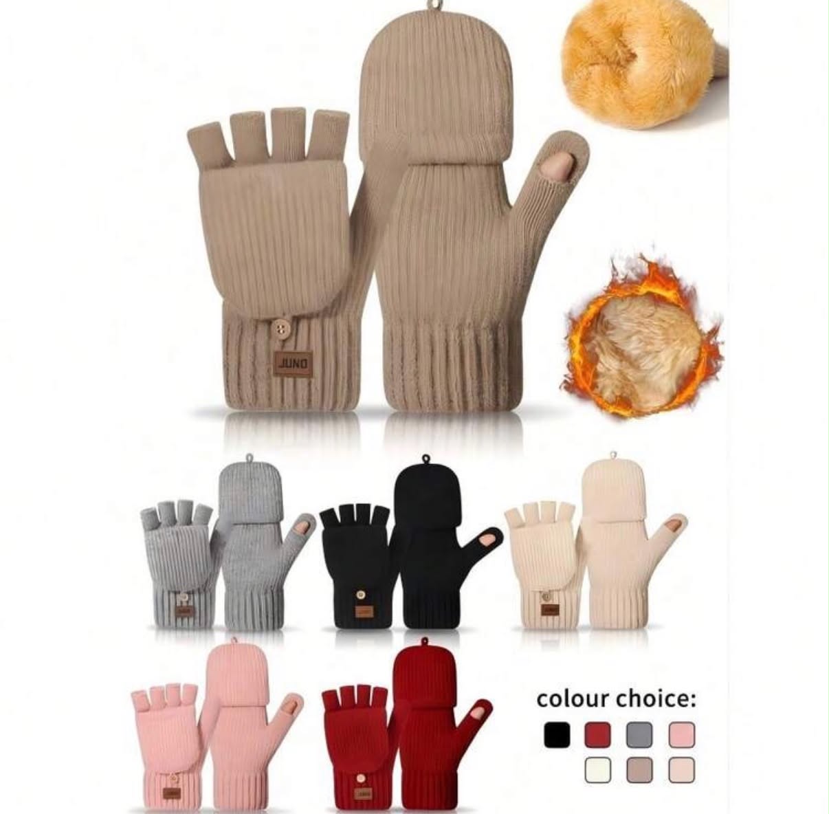 1 Pair Women's Winter Double Layer Thermal Lined Thick Touchscreen Flip Cover Warm Gloves, Deer Horn Leather Label Style Knitted Cold-Proof Warm