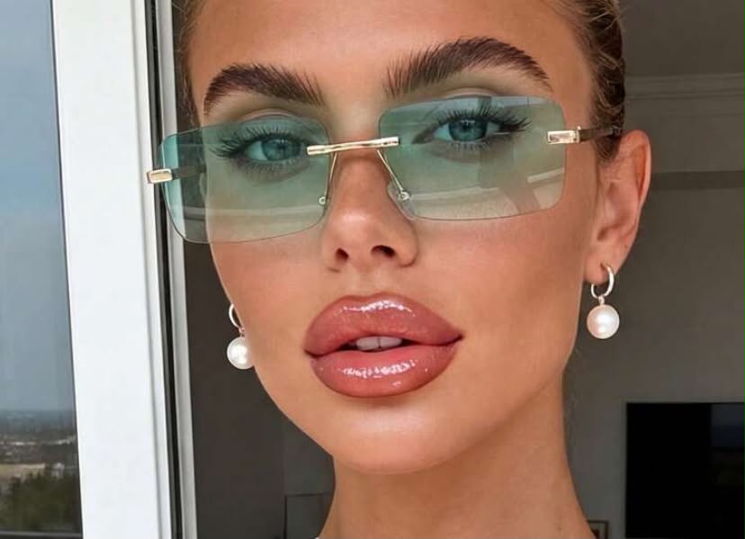 1 Pair Unisex Frameless Rectangular Metal Gradient Green Fashionable Sunglasses,