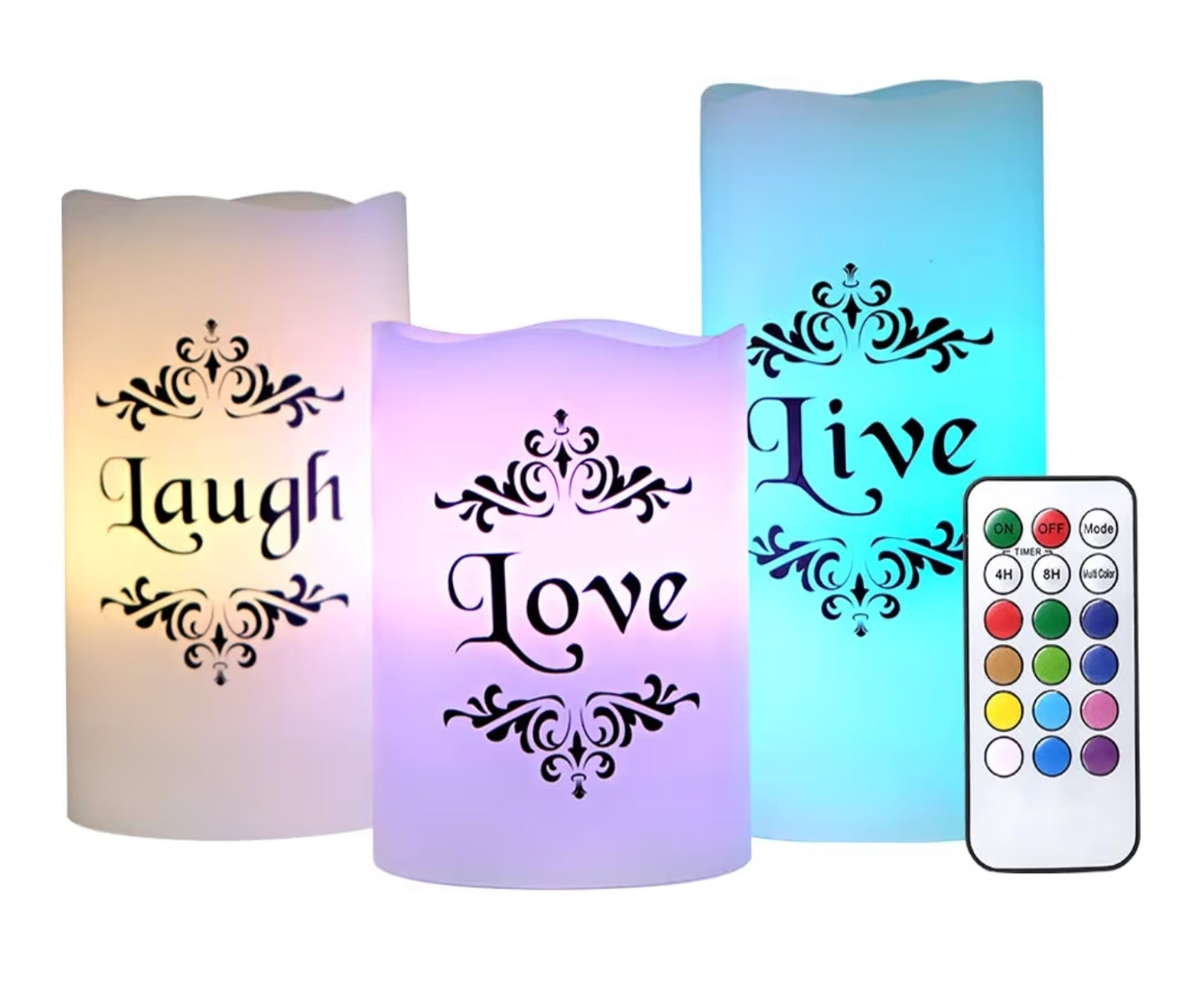 Multicolor Flameless Live Love Laugh Candles Real Wax Battery Operated