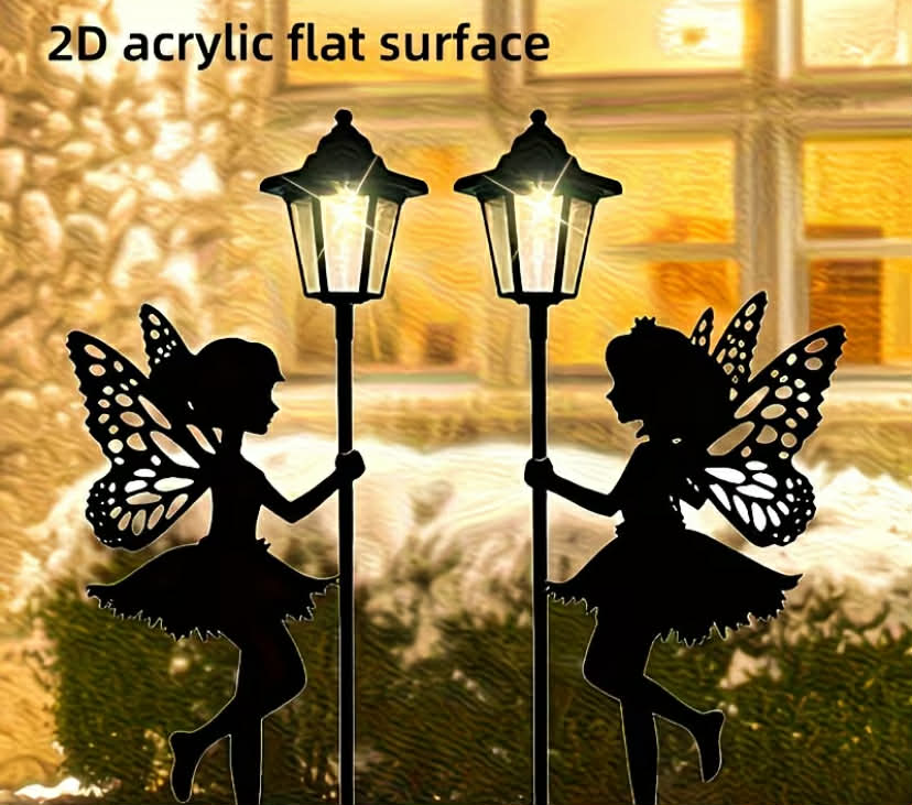 2 pcs Fairy Garden Decor - Girl Street Lamp Waterproof Rustproof Outdoor Yard Art