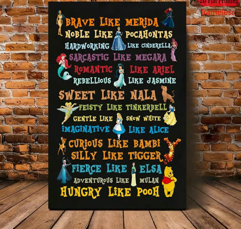 A Disney Frameless Canvas Painting Featuring Themes of Bravery,
