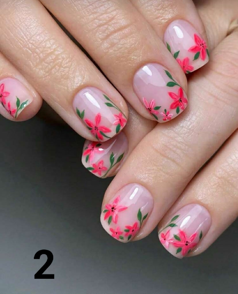 24pcs Square French Red Five-Petal Flower Short Nail Stickers