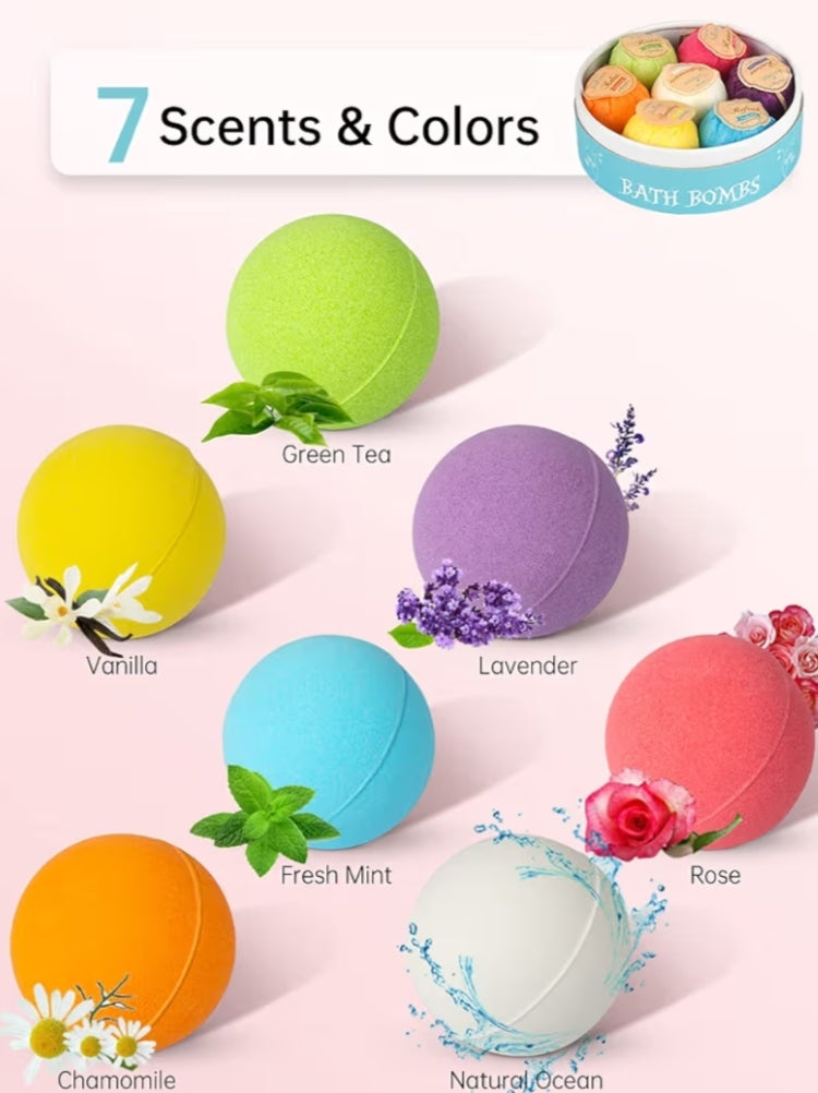 7pcs Bath Bombs Gift Set, Fizzies Spa Kit Perfect for Moisturizing Skin