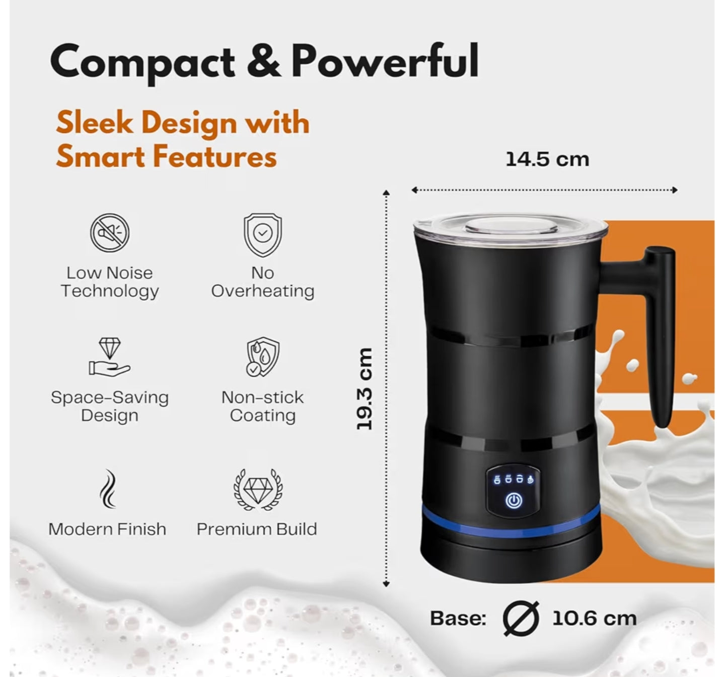 Straame Electric Milk Frother – Professional Automatic Foam Maker for Lattes, Cappuccinos & Hot Chocolates, Stainless Steel, Whisk & Froth in Seconds