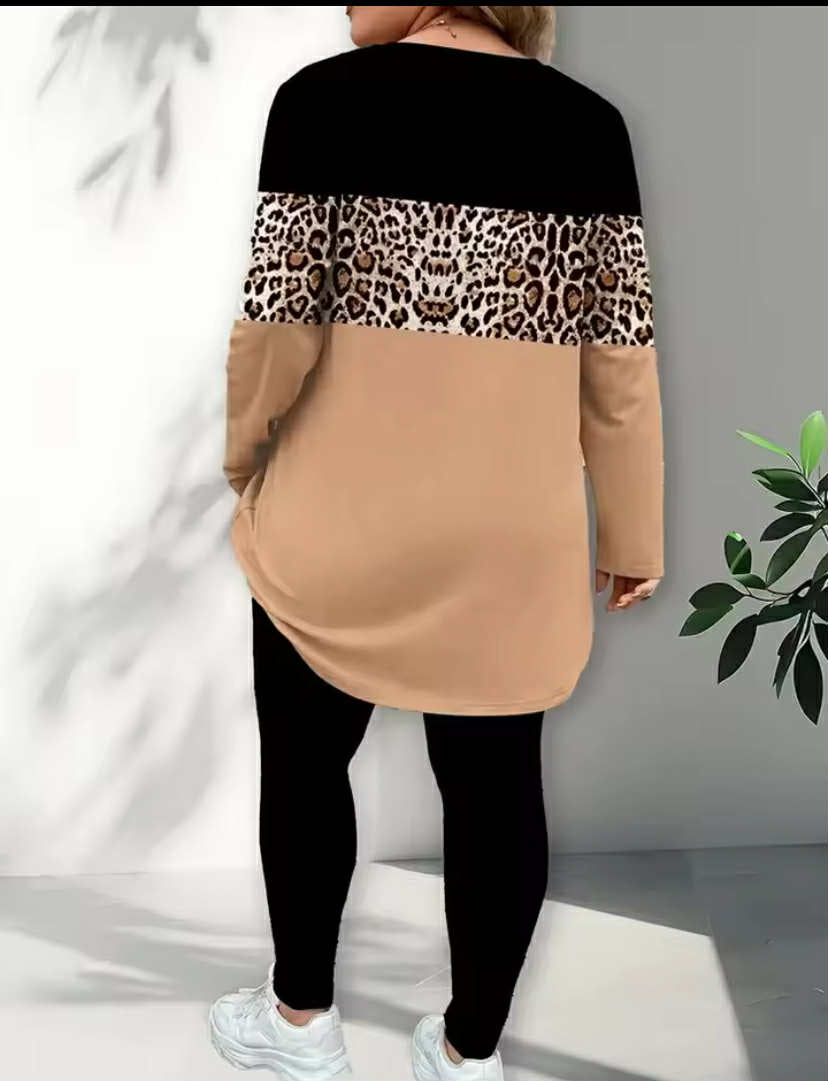 Women Fashion Leopard Print Two Piece Set