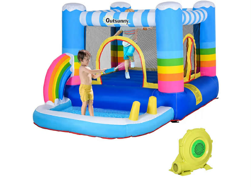 Outsunny Kids Bounce Castle Inflatable House with Trampoline Pool Climbing Wall with Inflator Carrybag, 2.8 x 1.7 x 1.55m