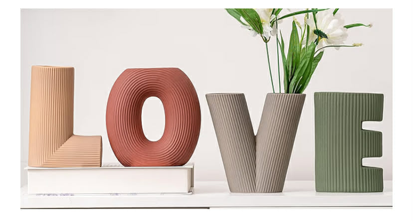 Creative Vase Set of 4, Modern Nordic Boho Style Flower Vases Home Decor for Living Room Kitchen Office (Green/Brown/Burgundy/Khaki)