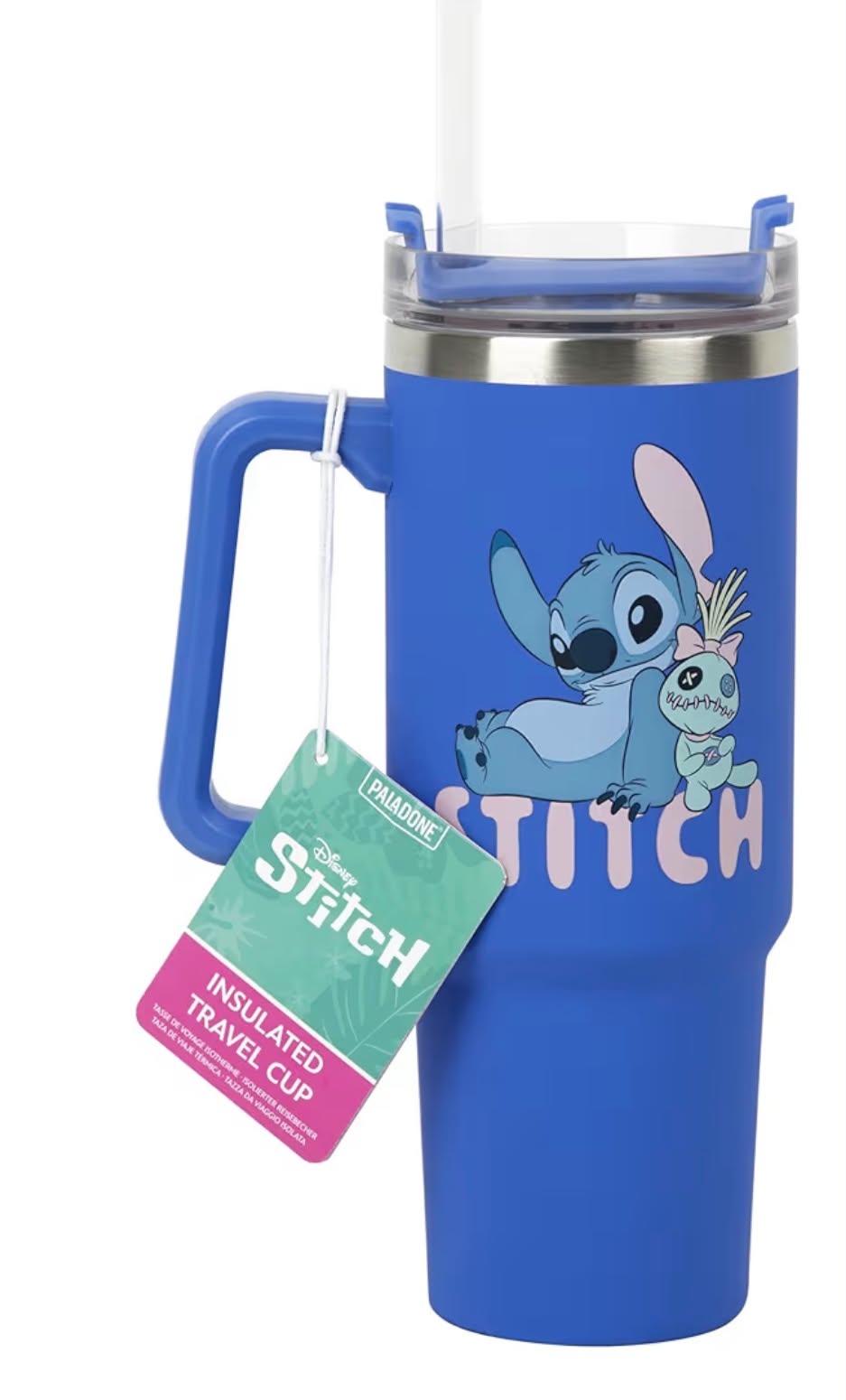 Disney Stitch 900 ml Blue Insulated Travel Cup and Straw, Officially Licensed Tumbler with Handle for Iced Tea or Coffee, Pop Culture Merchandise for Fans