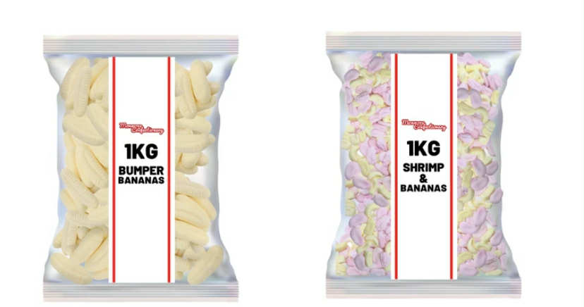 Retro Foam Sweets - Barratt Shrimps & Bananas Mix or Bumper Bananas - 1kg Bags