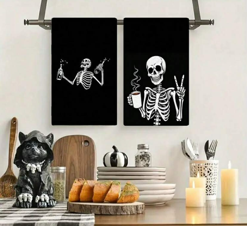 X4 Halloween Skeleton Pattern Kitchen Towels