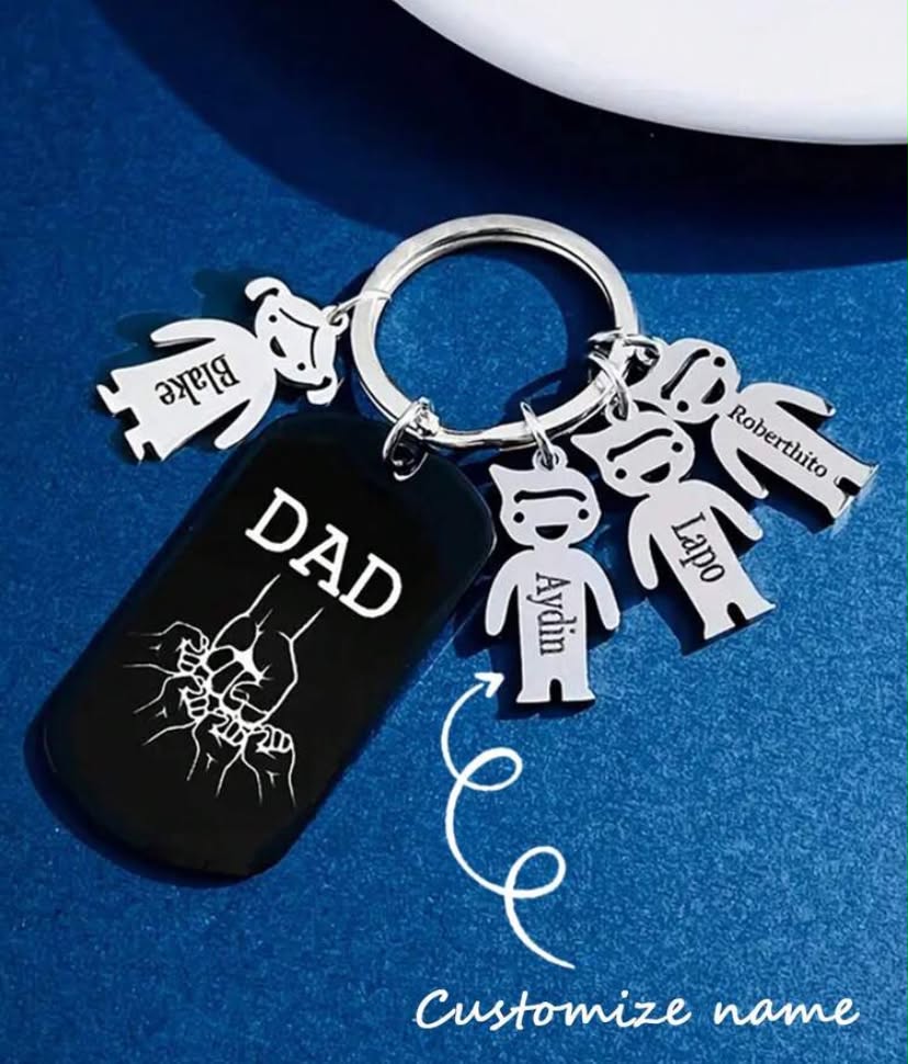 Up to 5 names
1 pc Personalized Laser Engraved Stainless Steel Keychain With Dad Fist Design, Metal Decoration, Backpack Accessory,