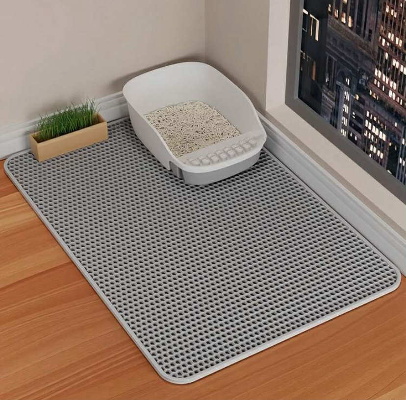 EVA Cat Litter Mat, 2-Layer Ultra Thick Trapping Liner, Non-Slip Waterproof Floor Protector For Kitty Litter Box Area, Durable Easy Clean Washable Pad
