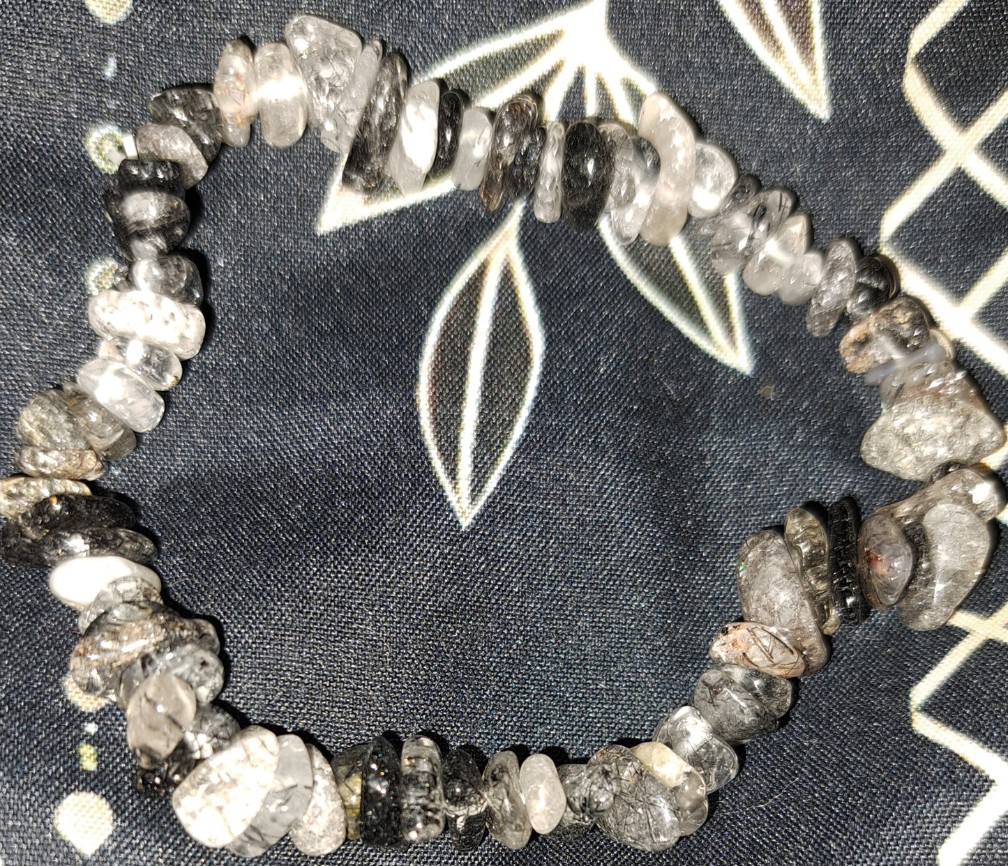 Black tourmalinated real crystal chip bracelet