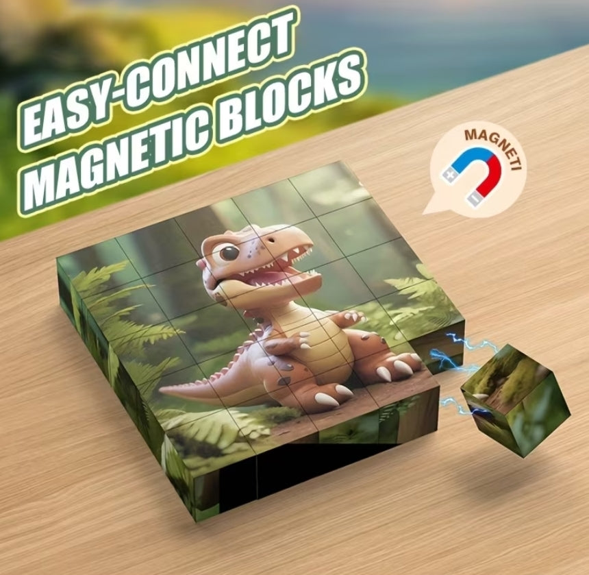 Magnetic Puzzle Toy, 25pcs, Can Assemble into Six Adorable Dinosaur Patterns, DIY Educational Toy.