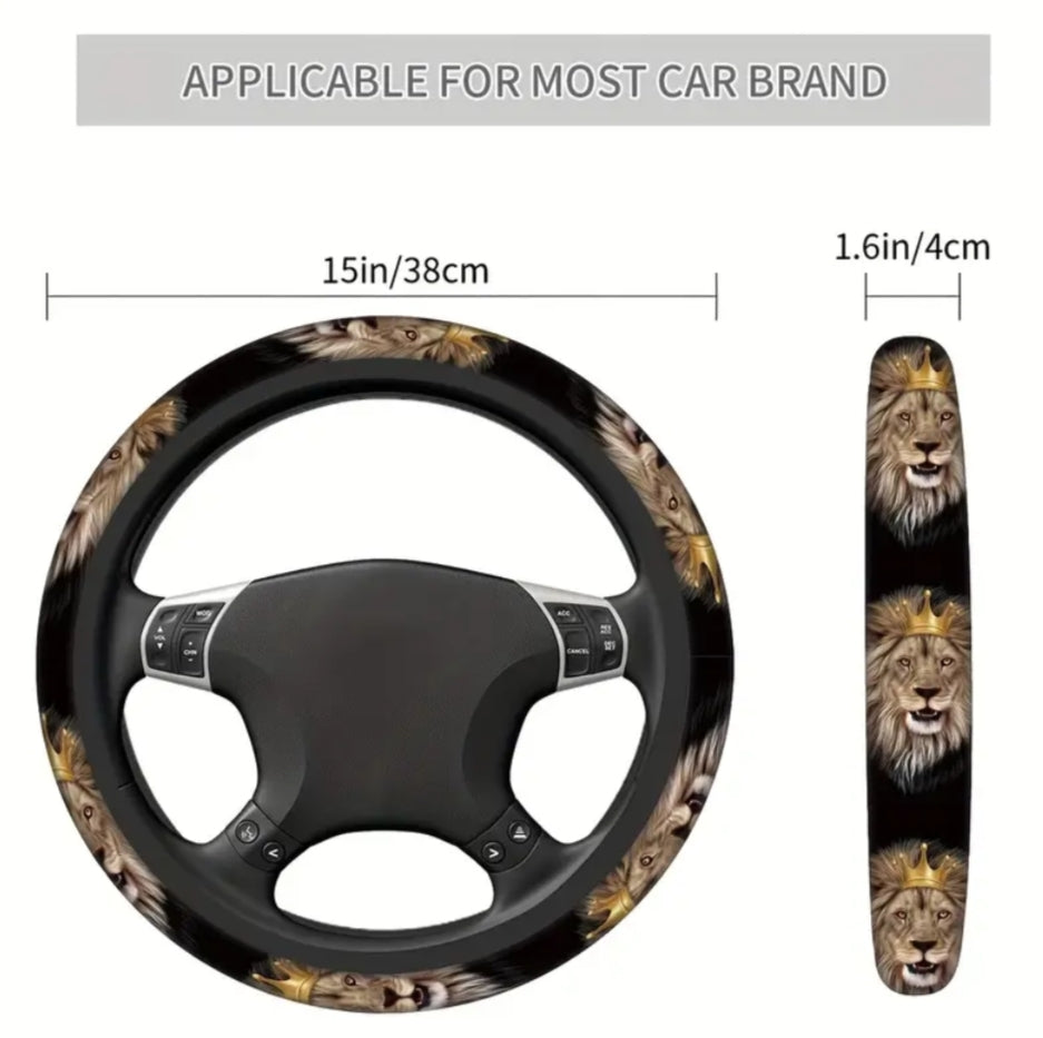 1 pc Lion Head Printed Steering Wheel Cover