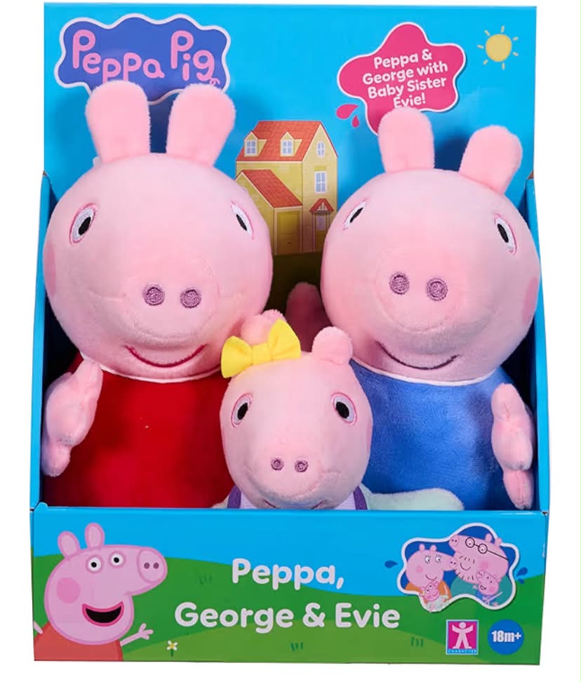 Peppa Pig Peppa, George and Evie 3-Pack, Preschool Plush Soft Toys