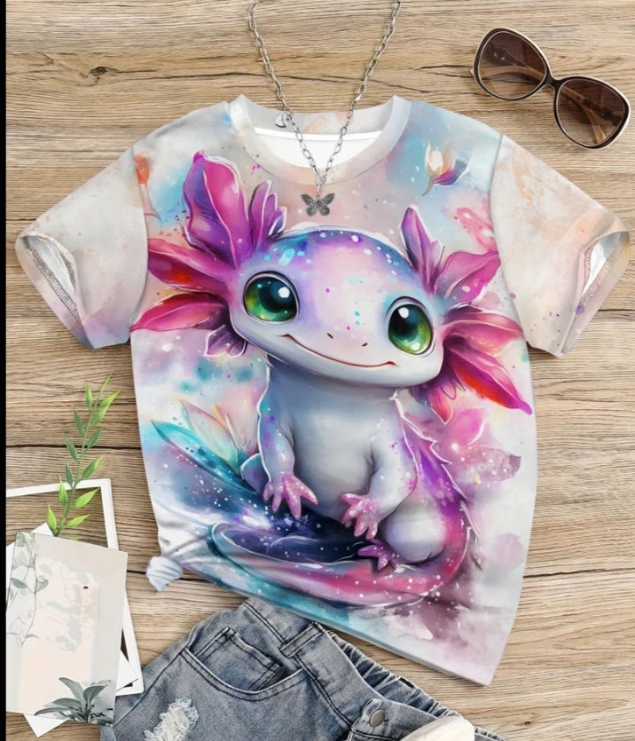 Salamander Fish Graphic T-Shirt - Vibrant Random Print Short Sleeve Top, Soft Breathable Knit Fabric