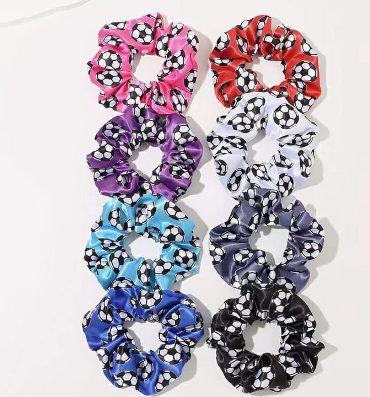8 pcs Soccer Series Elastic Hair Ties for Women, Pig Tail Hair Donut, Bun Maker, Intestine Hair Ring, Hair Cord