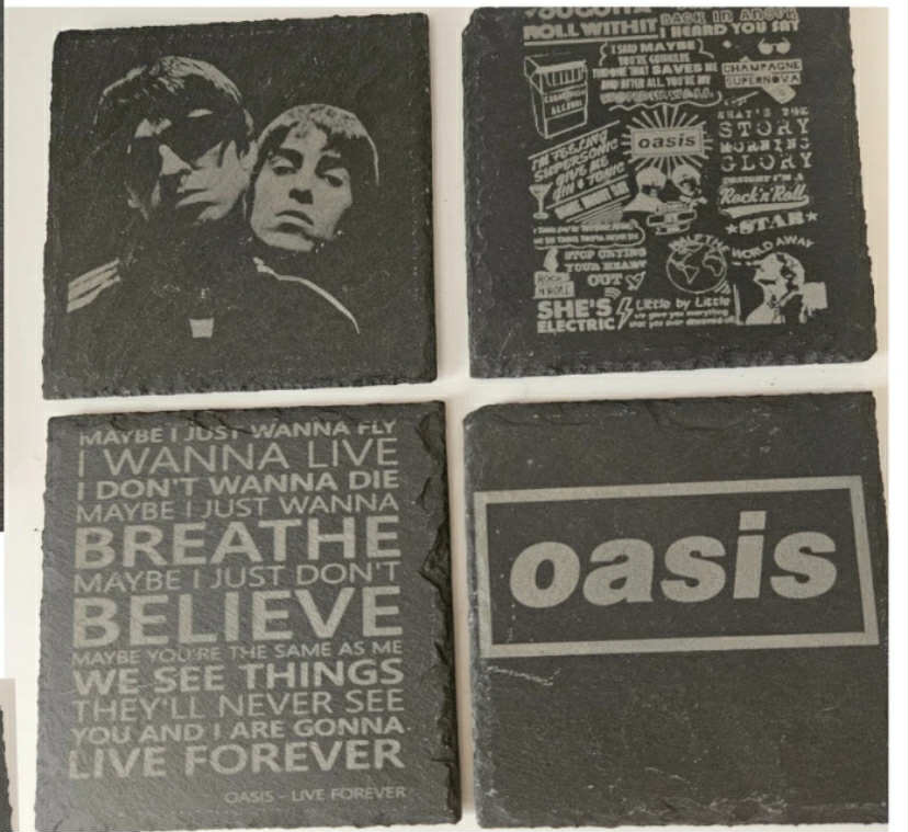 Set of 4 Oasis, slate coasters/Gift/Rock band/Live Forever/ Gallagher/Indie