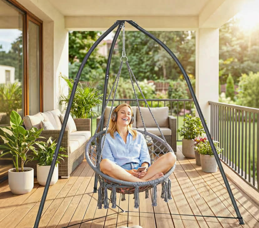Hanging Chair Stand, Tripod Hammock Chair Stand Only with Chain, Adjustable Height, Weather & Rust Resistant, Load Capacity 150 kg, for Patio, Garden, Black