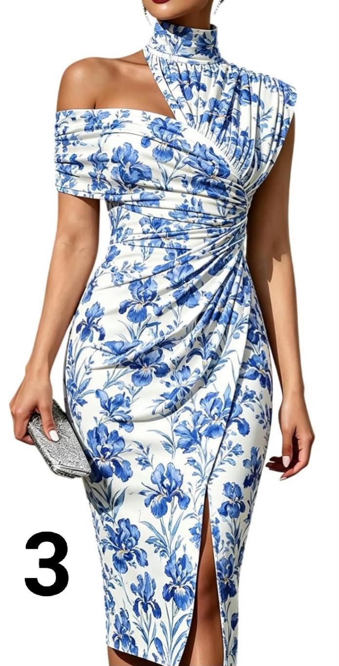 Women's One Shoulder Mesh Ribbon Ruched Formal Maxi Dress