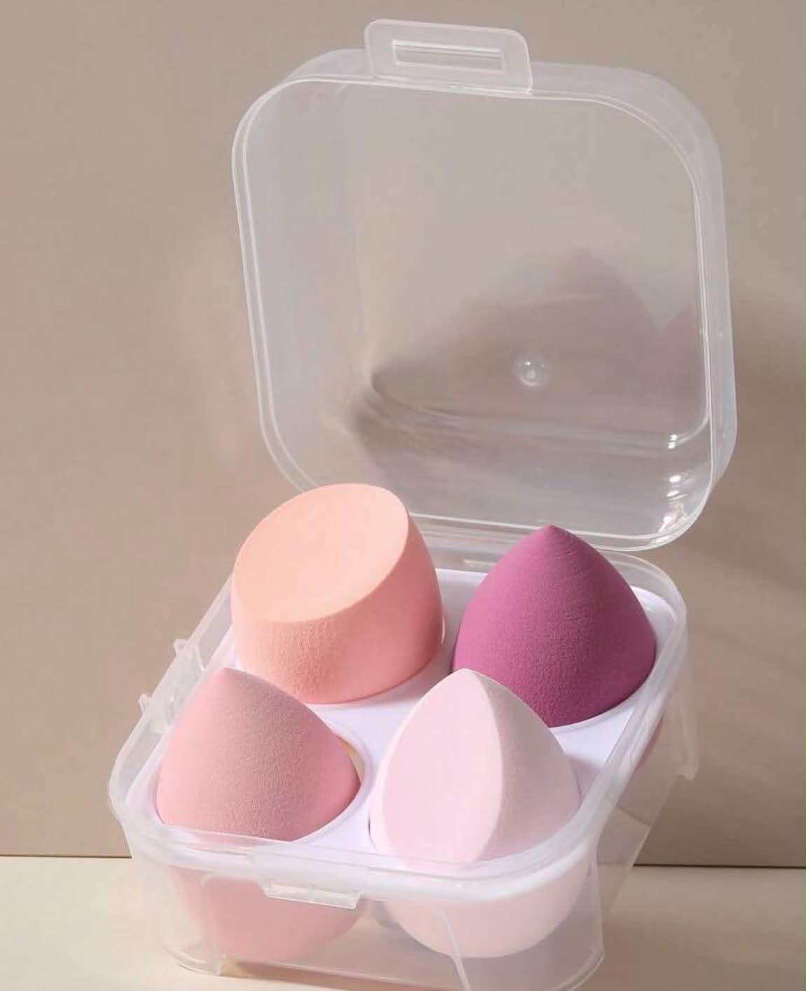 4pcs Makeup Sponge Set With Storage Box, Wet & Dry Dual-Use Makeup Sponges For Foundation, Concealer, Powder, Practical Vanity