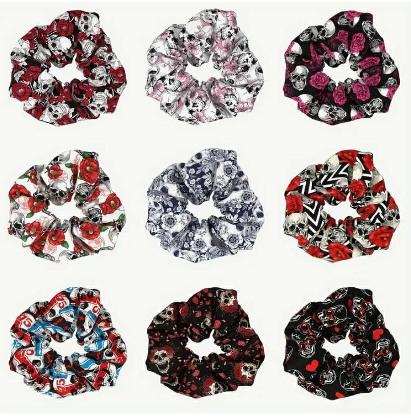 1 of each
Gothic Style Skull Rose Flower Pattern Printed Large Intestine Hair Loop Elastic Ponytail Holder Trendy Hair Accessories For Women And Daily Use