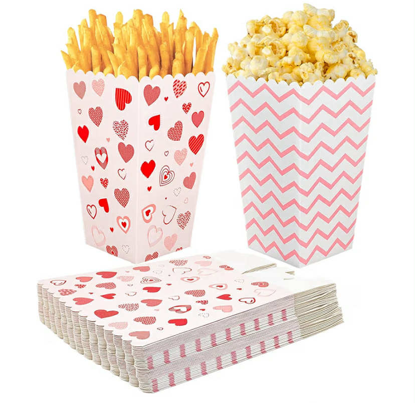22PCS Popcorn Boxes Paper: Striped Heart Popcorn Bags, Popcorn Bucket Large,