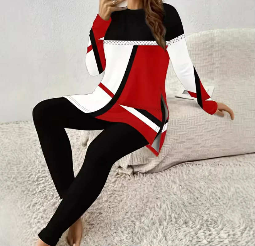 Casual Printed Long Sleeve Long Pants Two-Piece Set