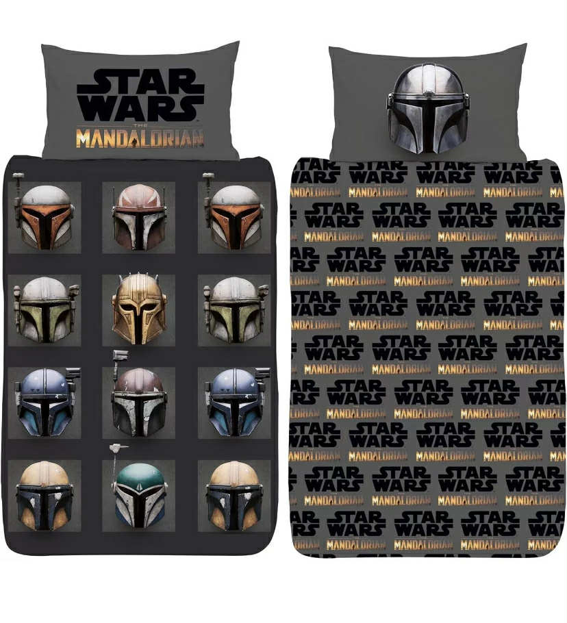 Star Wars Baby Yoda Mandalorian Single Duvet Cover Helmets Design Reversible Set