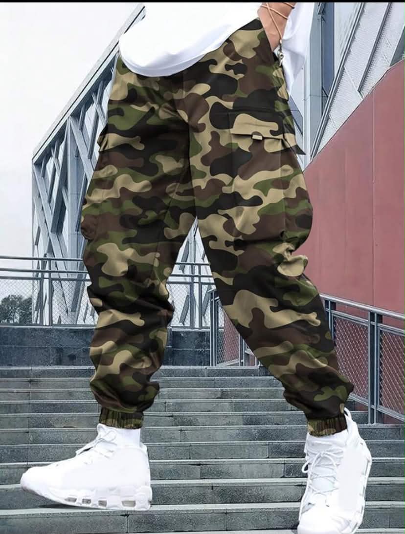 1 pc Men's Outdoor Activewear Suit, Spring/Summer Camo Print Mountain Climbing Cargo Pants, Daily Commute, Running, Fitness Workout Loose Fit Ankle-Length Joggers, Fall